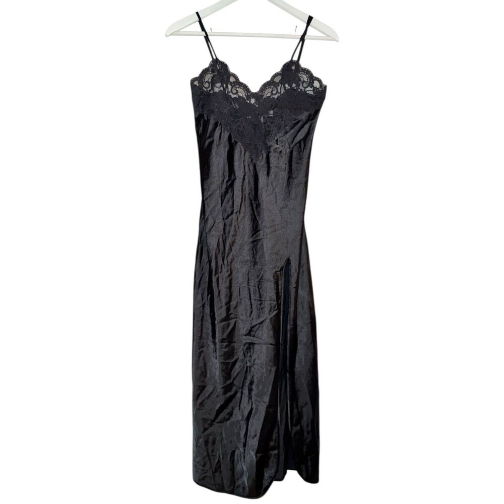 Victoria's Secret Black Lace Trim Maxi Slip Dress Small Y2K Vintage